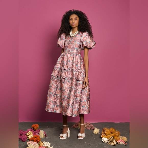 NWT DREAM sister Jane DREAM Nerissa Jacquard Midi Dress DREAM CORALS IN BLOOM S - Picture 4 of 16